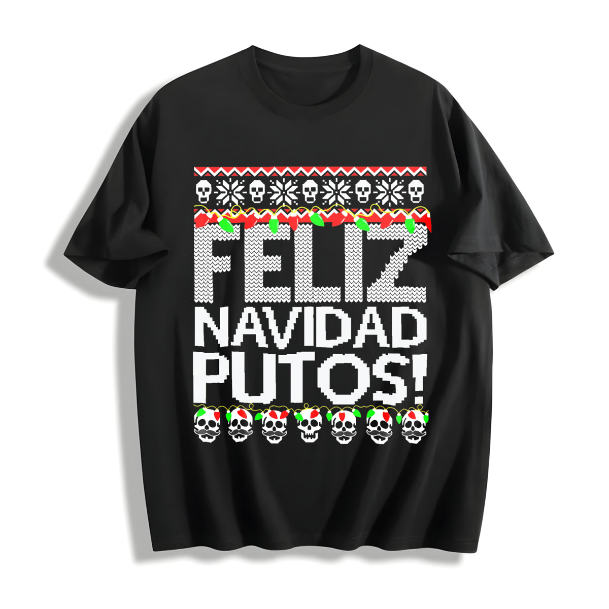 Feliz Navidad Putos Cotton T-Shirt in Black