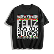 Feliz Navidad Putos Cotton T-Shirt in Black