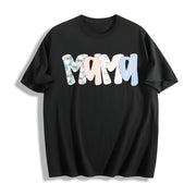 Floral Preppy Mama Mom Cotton T-Shirt in Black