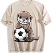 Otter Soccer Vintage Washed T-Shirt in Beige