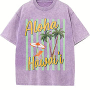 Aloha Hawaii Tropical Beach Retro Vintage Washed T-Shirt in Purple