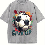 Never Give Up Soccer Vintage Washed T-Shirt in Gray