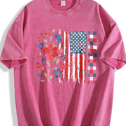 Floral American Flag Vintage Washed T-Shirt in Red