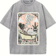 Quick Delivery Tarot Card The High Priestess Mystic vintage washed oversized T-shirt in Gray