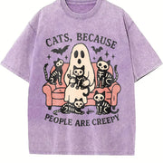 CATS Sofa Skull Cat 1pc Vintage Washed T-Shirt in Purple
