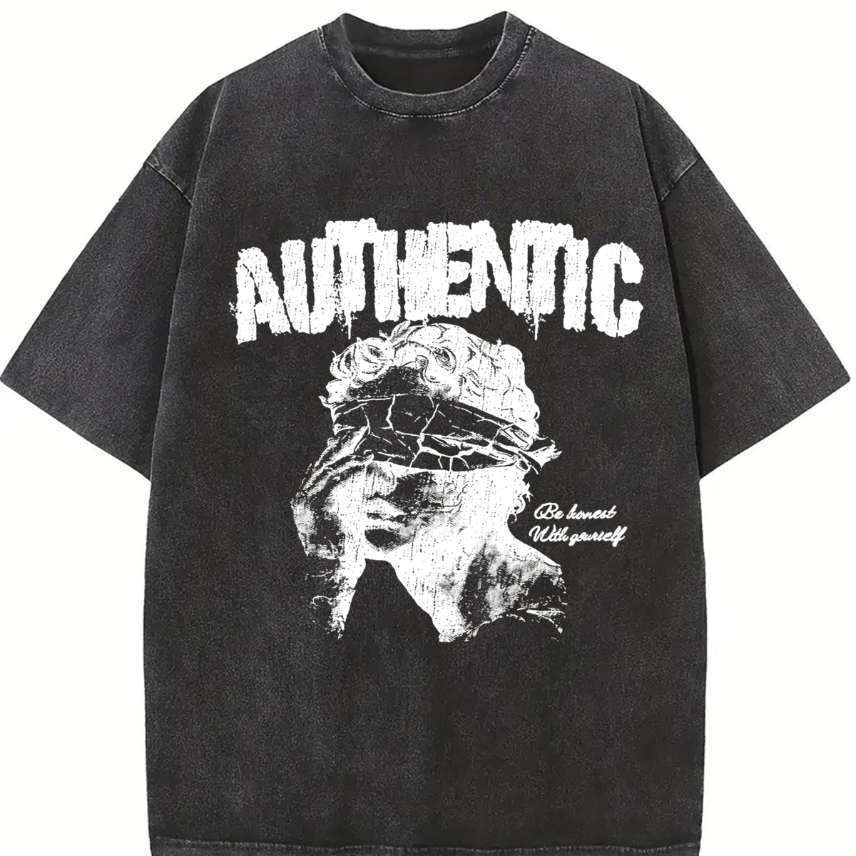 Authentic Blindfolded Statue Sleeveless Tank Vintage Washed T-Shirt in Black