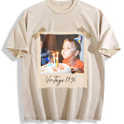 Custom Photo and Year Vintage Washed T-Shirt in Beige