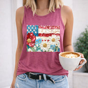 Floral 4th of July Women's Color Cotton Tank Top in Red