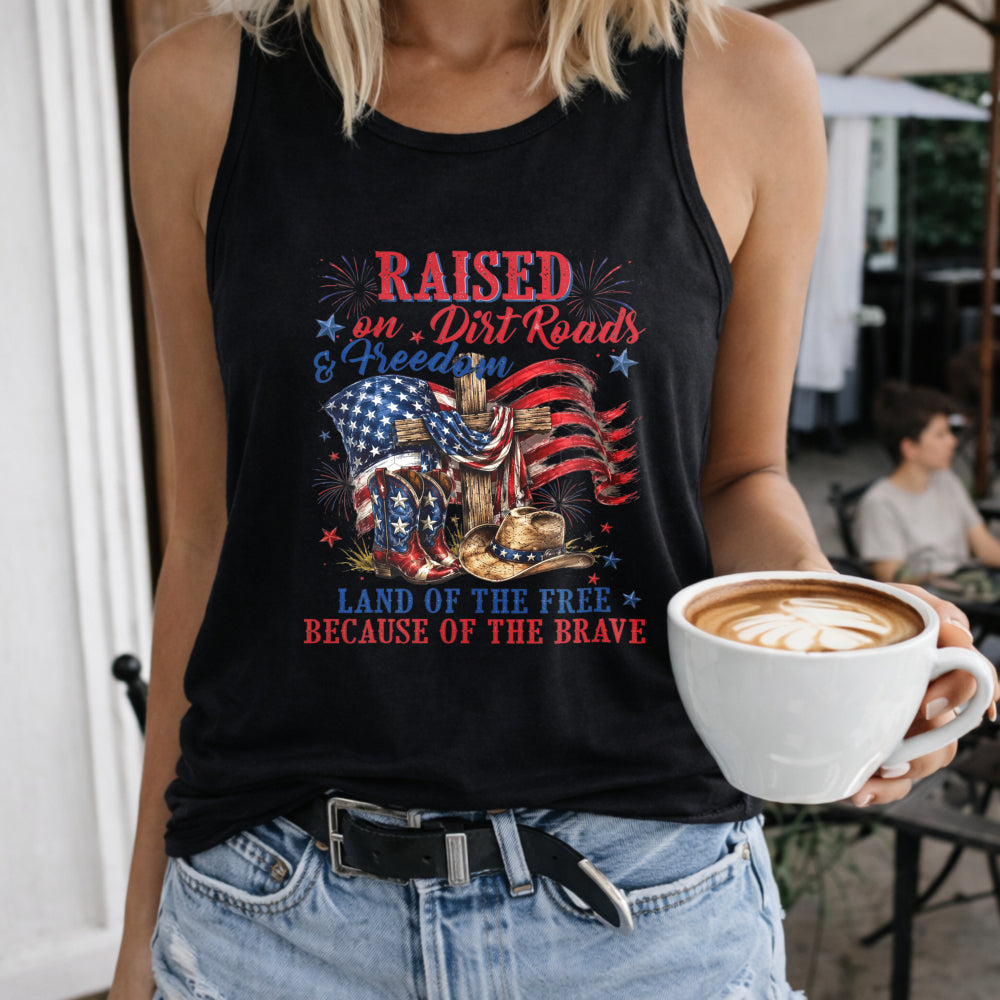 Raised on Dirt Road and Freedom Png Women's Color Cotton Tank Top in Black