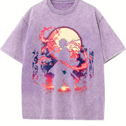 Demon Slayer Kimetsu No Yaiba 2-Sided Printing vintage washed oversized T-shirt in Purple