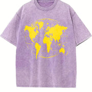 Yellow World Map Vintage Washed T-Shirt in Purple