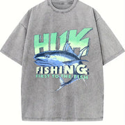 Fishing Tank Angler Outdoor Workout Vintage Washed T-Shirt in Gray