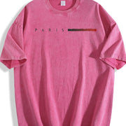 Paris Flag Blend Soft Breathable Trendy Letter for and vintage washed oversized T-shirt in Red