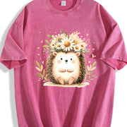 Hedgehog & Daisy Blouse with Cute Hedgehog & Floral Vintage Washed T-Shirt in Red