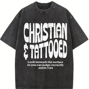 Christian & Tattooed John 7:24 Bold Distressed Art Vintage Washed T-Shirt in Black