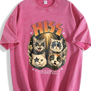 HISS Cat Band Retro Rock Concert Vintage Washed T-Shirt in Red