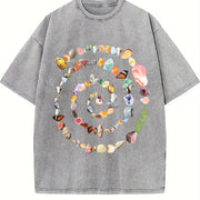 Nature Spiral 90s Retro Ocean Stones Gems Vintage Washed T-Shirt in Gray
