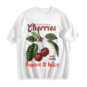 Retro Cherries Commercial Cotton T-Shirt in White