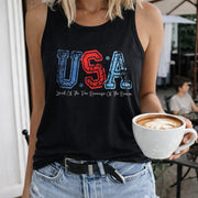 USA Patriotic Land of the Free Because of the Brave Women's Color Cotton Tank Top in Black