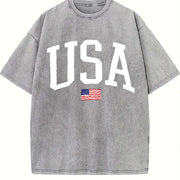 USA Flag America Patriotic vintage washed oversized T-shirt in Gray