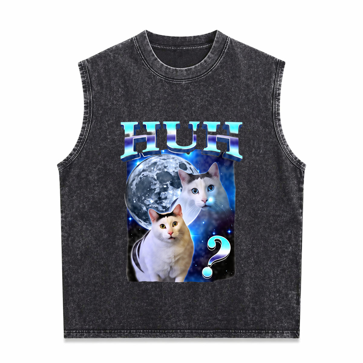 Playful Humor Cat Meme Vintage Washed Tank Top in Black