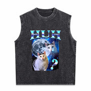 Playful Humor Cat Meme Vintage Washed Tank Top in Black