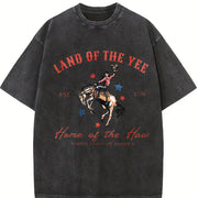 4th of July USA Fourth of July Yee Haw Cowboy Western 4th Vintage Washed T-Shirt in Black
