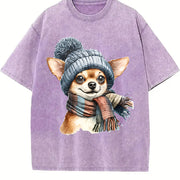 Chihuahua Portrait Vintage Washed T-Shirt in Purple
