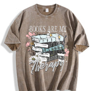 Books Are My Therapy Book Lover Bookish vintage washed oversized T-shirt in Brown