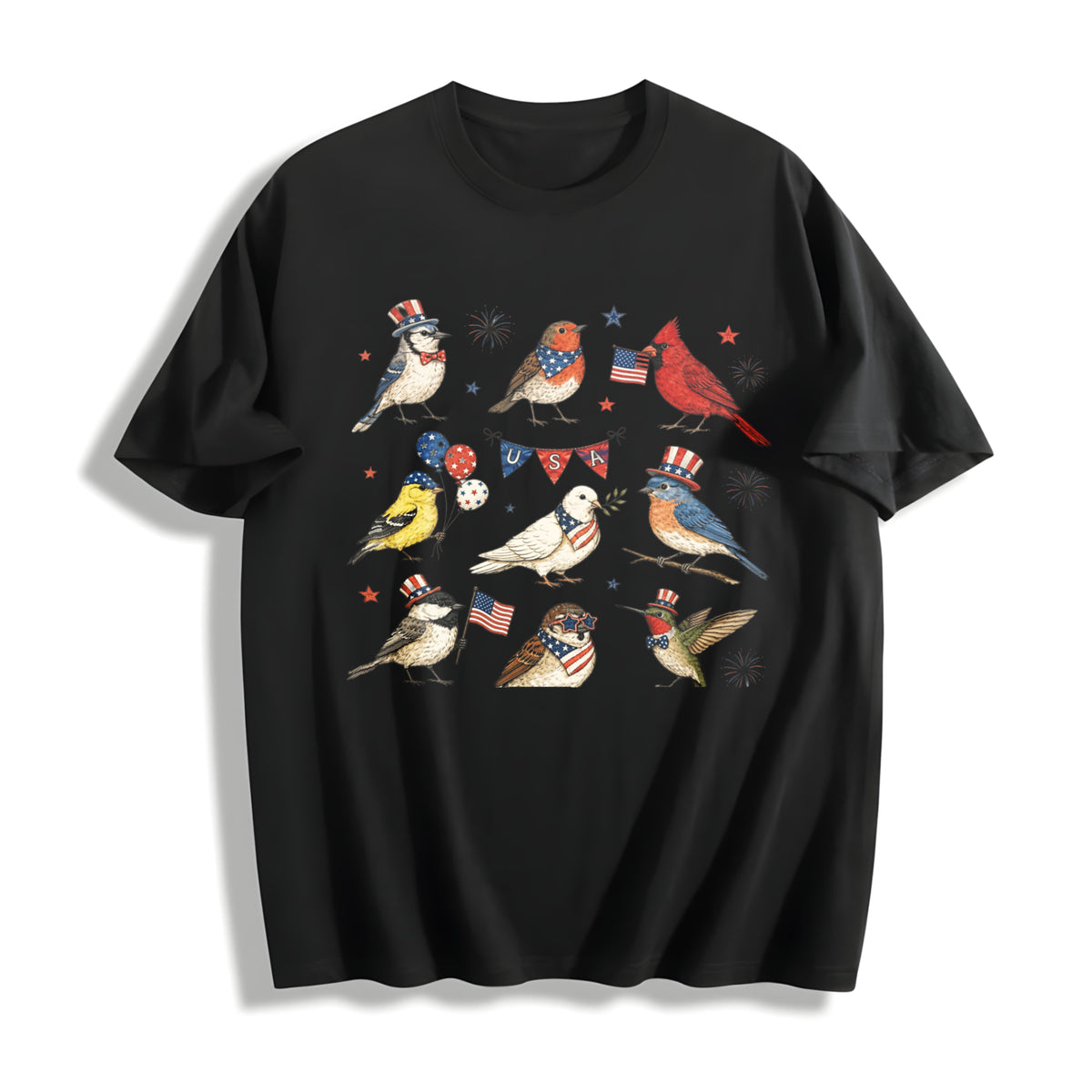 USA 250th Anniversary Bird Cotton T-Shirt in Black