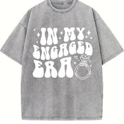 In My Engaged Era Engagement Vintage Washed T-Shirt in Gray