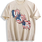 USA Map Flag Vintage Washed T-Shirt in Beige