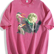 Great Blue Heron Moon Vintage Washed T-Shirt in Red