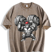 Gorilla Dumbbells Vintage Washed T-Shirt in Brown