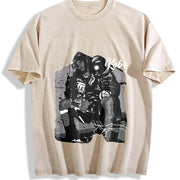 Basketball: Character Letter Short Sleeved Vintage Washed T-Shirt in Beige