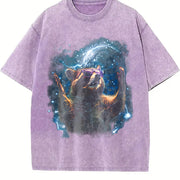 Alpha Raccoon in Space 90s Vintage Washed T-Shirt in Purple