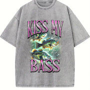 Kiss My Bass Fishing Vintage Washed T-Shirt in Gray