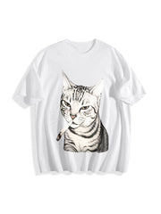 Cat Portrait Cotton T-Shirt in White