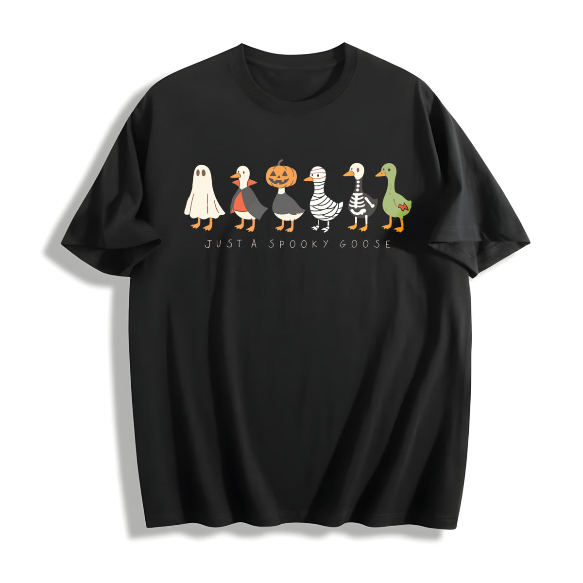 Halloween Goose Just a Spooky Goose Cotton T-Shirt in Black