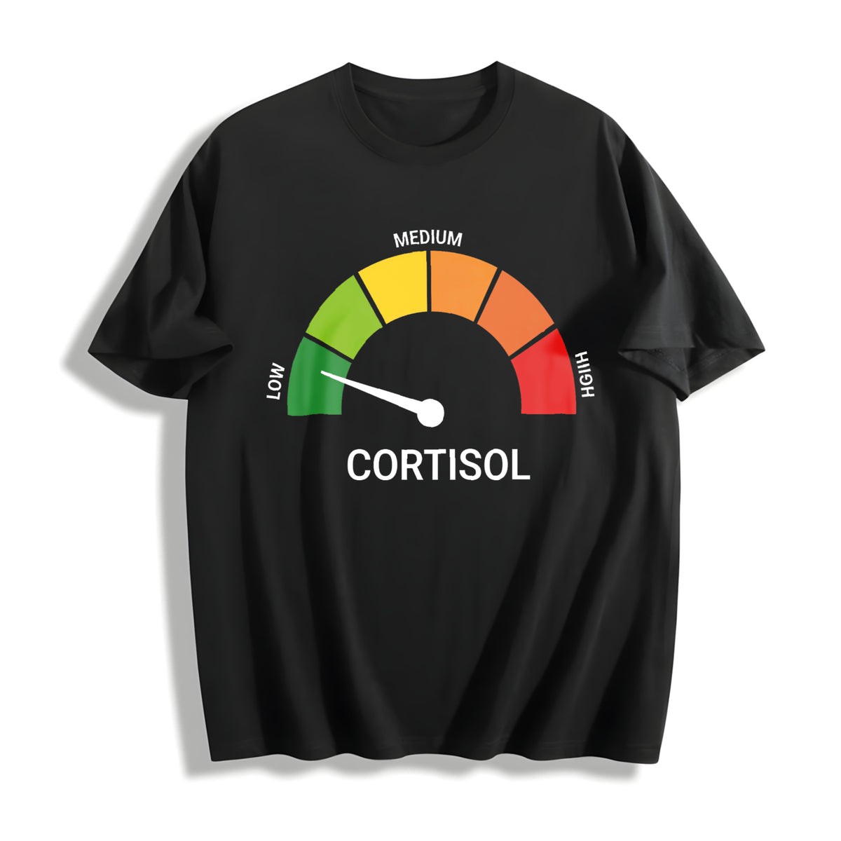 Low Cortisol Level Gauge Cotton T-Shirt in Black