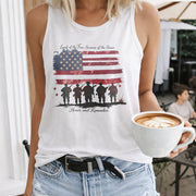 Land of the Free America Women's Color Cotton Tank Top in White