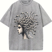 Retro Medusa Goose Head 90s Vintage Washed T-Shirt in Gray
