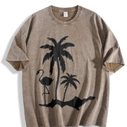 Tropical Palm Tree Tank Vintage Washed T-Shirt in Brown