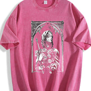 For Formal Urban Distressed Enthusiasts Vintage Washed T-Shirt in Red