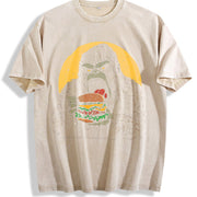 Retro Gorilla Eating Hamburger 90s Vintage Washed T-Shirt in Beige