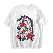 New Year Winter a Horse Year Theme Cotton T-Shirt in White