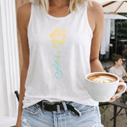 Aloha Hibiscus Women's Color Cotton Tank Top in White