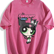 NASA Co-branded the Powerpuff Sanrio Kuromi My Melody Pure Vintage Washed T-Shirt in Red