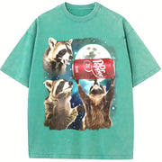Three Raccoons Dr Pepper vintage washed oversized T-shirt in Blue