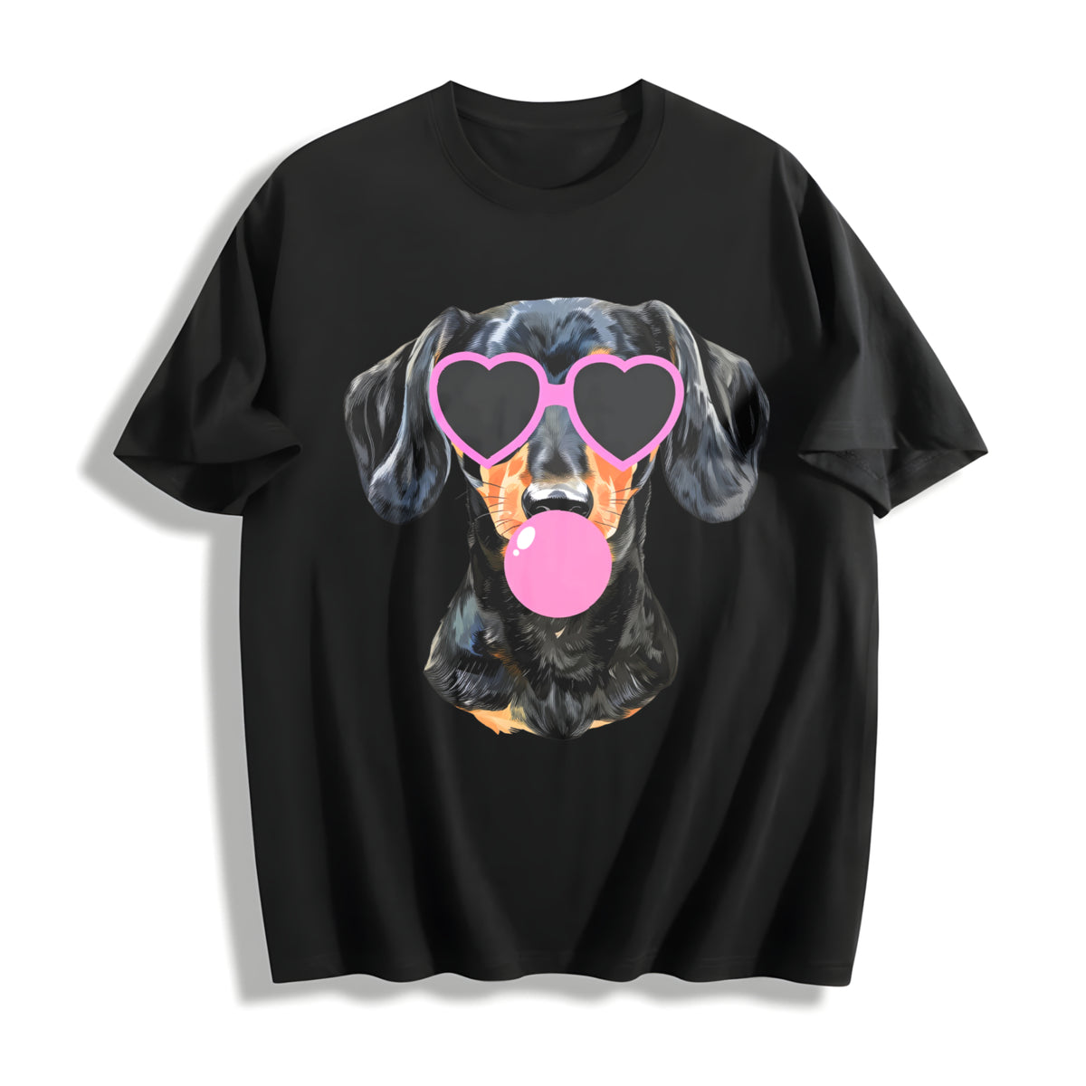 Dachshund Mama Blowing Bubble Cotton T-Shirt in Black